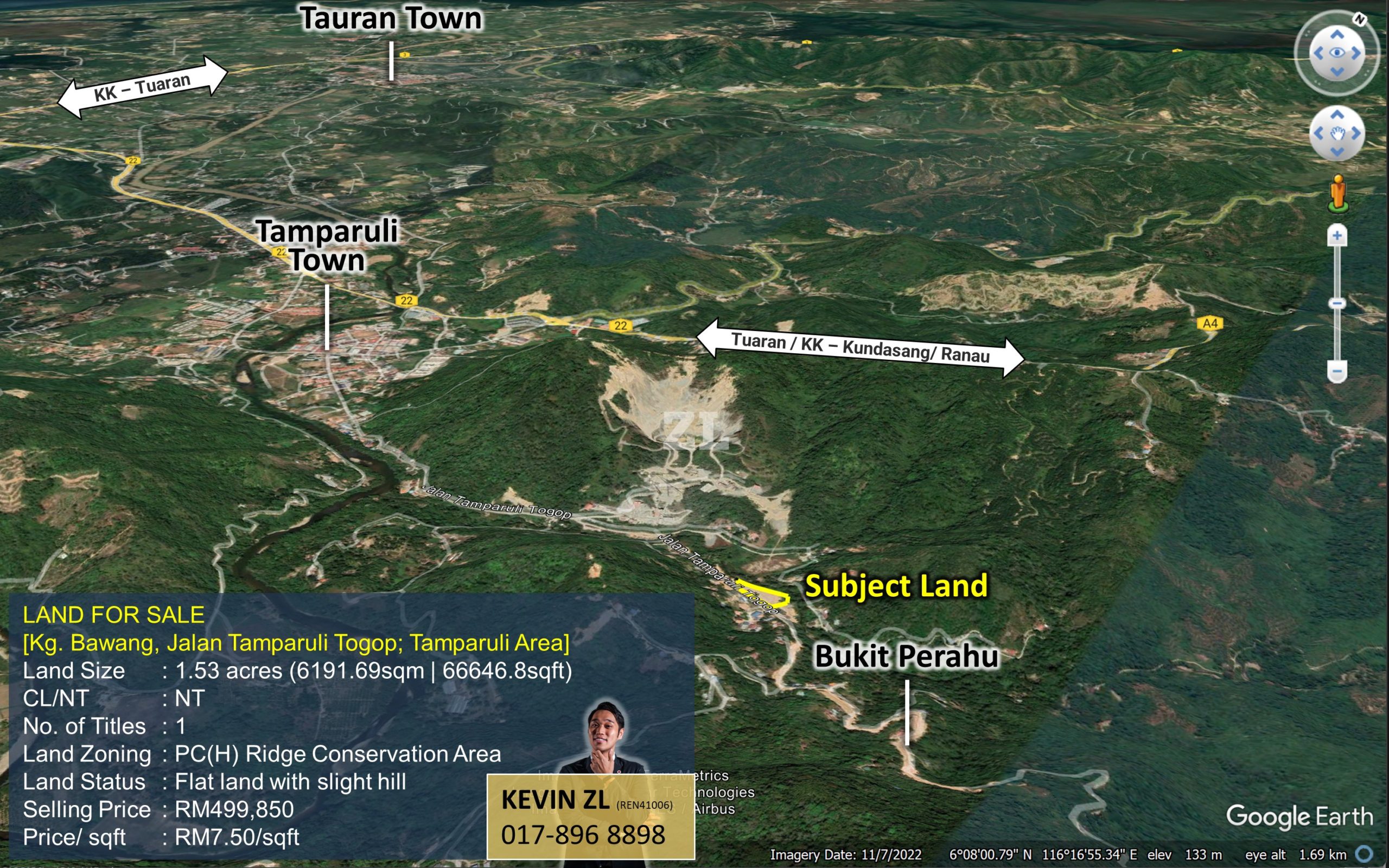 1.53 acre Tamparuli Land – Flat Land suitable for Development, Workshop & Warehouse