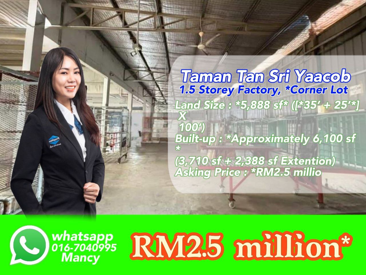 Taman Sri Yaacob 1.5Storey Corner Factory For Sale