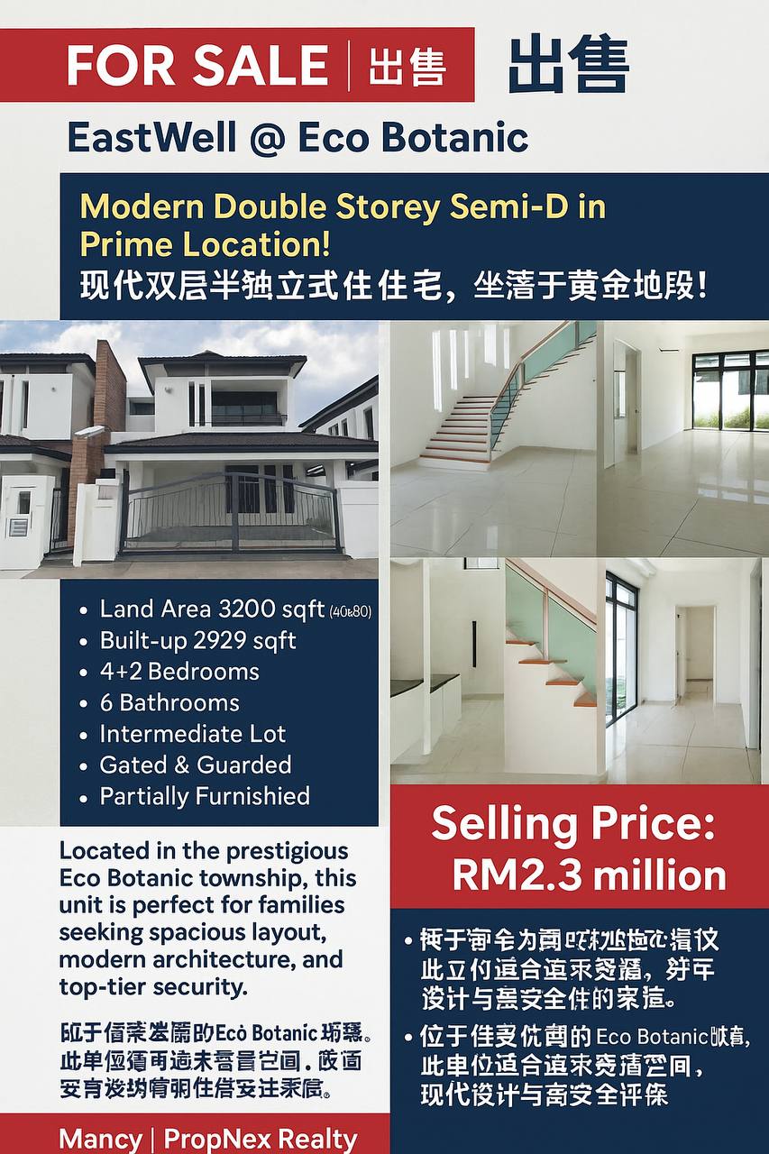 Eco Botanic Eastwell Double Storey Semi Detached For Sale