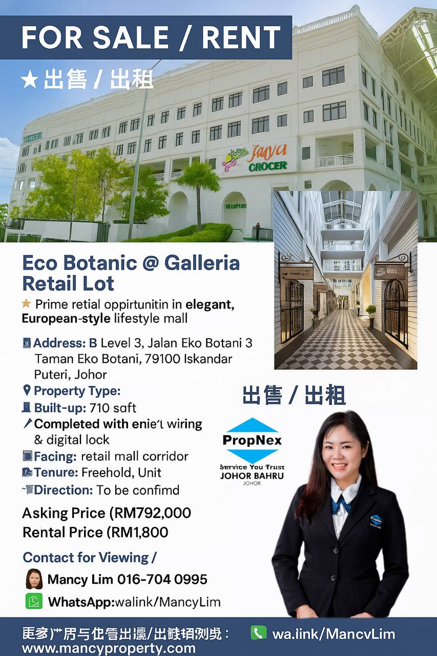 Eco Botanic @Eco Galleria Retail Space For Sale