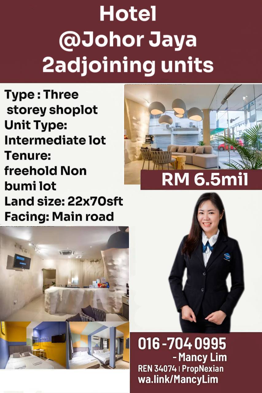 Taman Johor Jaya Two Adjoining Three Storey Shoplot with Fix Rental Income and Good Business Reback