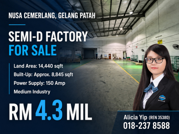 Nusa Cemerlang Industiral Park, Gelang Patah Semi-D Factory For Sale｜Extended Awning