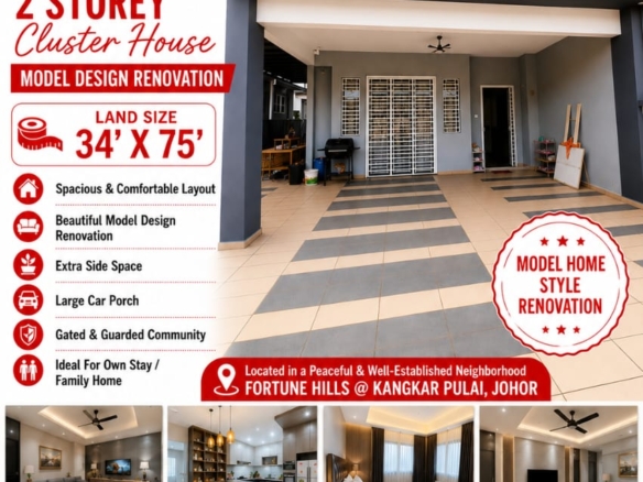 Fortune Hill / Kangkar Pulai / 2 Storey Cluster / Fully Renovated / G&G