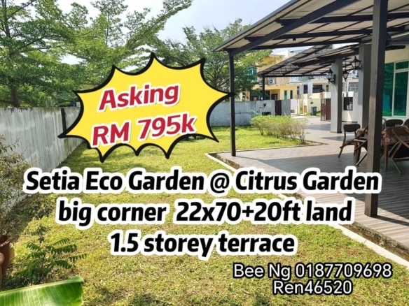 Setai Eco Garden @ Citrus Garden / Corner Lot 1.5 Storey Terrace 22×70+20 ft land
