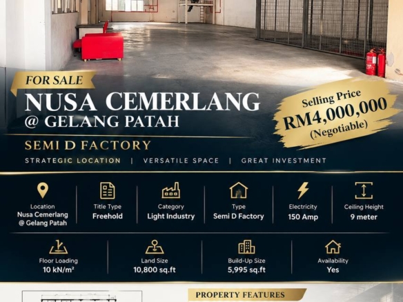 Nusa Cemerlang Semi Detached Light Industrial Factory For Sale